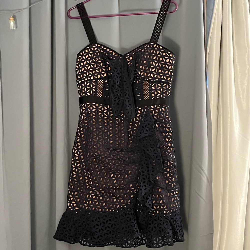 Mr. Self Portrait Navy/Nude Lace Couture Dress Sz 6 excellent condition RARE